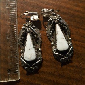 NAVAJO STERLING SILVER WHITE BUFFALO EARRINGS